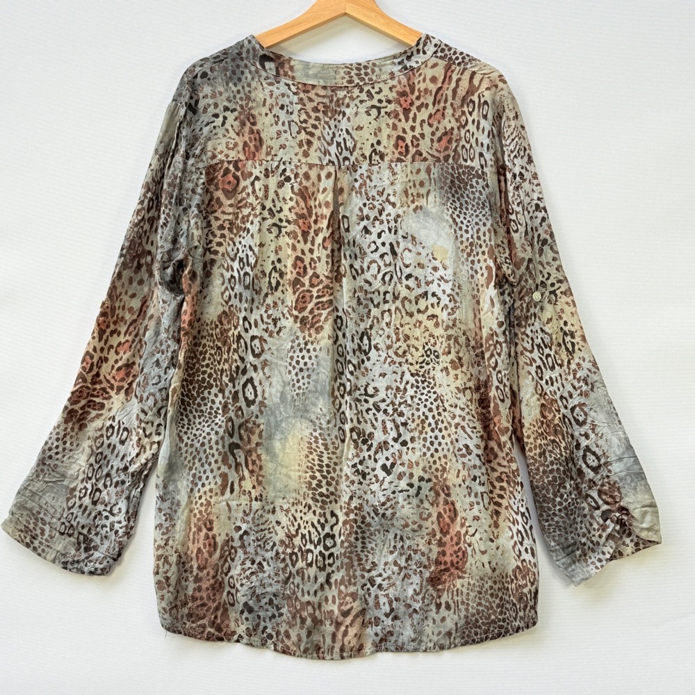 Angela Mara Large Top Blouse Animal Sequin Pocket Long Sleeve Artsy Avant Garde - Picture 5 of 7